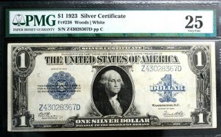 $1 Fr 238 Series Of 1923 Silver Certificate Woods White Pmg 25 Very Fine