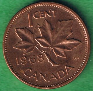 1968 Canada Canadian Elizabeth Ii One Cent Penny Coin Circulated Au
