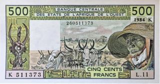 1984 West African States (senegal) 500 Francs Banknote Pick 706 " K " Uncirculated
