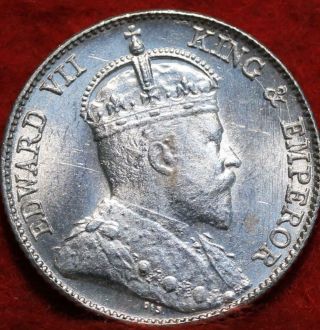 1910 Straits Settlements 10 Cents Silver Foreign Coin