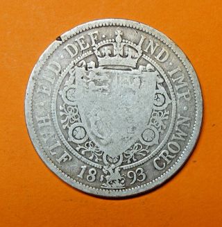 Great Britain Half Crown 1893.  0.  925 Silver.  Queen Victoria