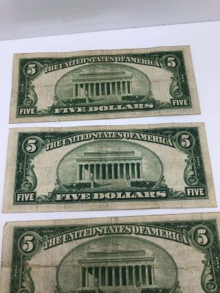 (4) Series of 1934 $5 Five Dollar Silver Certificate Blue Circulated Notes 6