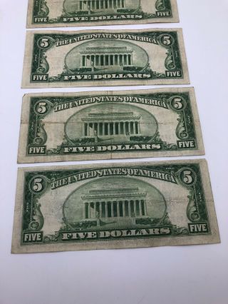 (4) Series of 1934 $5 Five Dollar Silver Certificate Blue Circulated Notes 7
