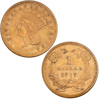 1857 - S $1 Large Head Indian Princess One Dollar Gold Coin Philadelphia (l4)