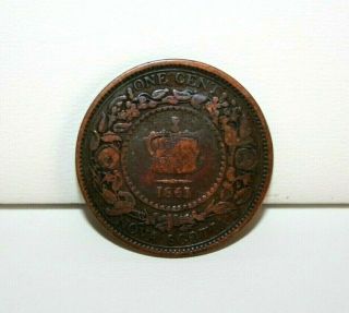 1864 Nova Scotia Large One Cent Coin KM 8.  2 3