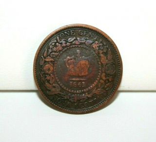 1864 Nova Scotia Large One Cent Coin KM 8.  2 5