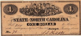 $1 1863 North Carolina State Note Cr - 132