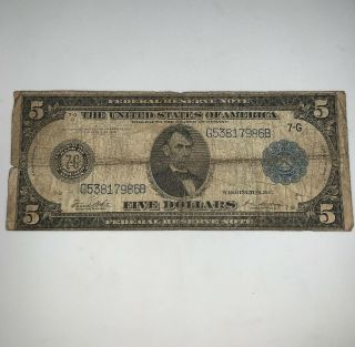1914 $5 Federal Reserve Note,  7 - G Chicago,  Fr 871a,  Blue Seal Note (g53817986b)