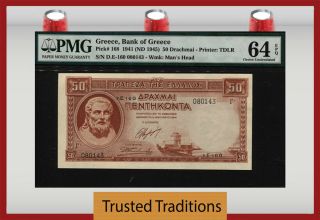Tt Pk 168 1941 Greece Bank Of Greece 50 Drachmai Pmg 64 Epq Choice Uncirculated