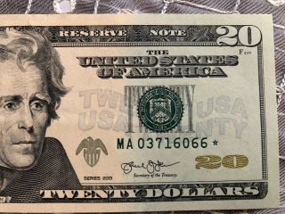 2013 $20 TWENTY DOLLAR BILL STAR ✯ NOTE BOSTON,  MA Federal Reserve MA 03716066 ✯ 2