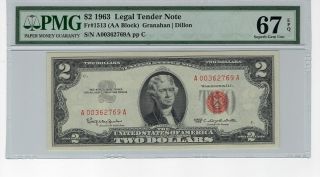 LOW SERIAL Fr 1513 1963 $2 UNITED STATES NOTE PMG Graded 67 GEM UNC EPQ 2