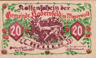 20 Heller Wooden Banknote From Austria/hadersfeld 1920 Unique Made Of Wood