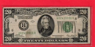 1928 $20.  00 Redeemable In Gold Numeral Dist 8 St Louis