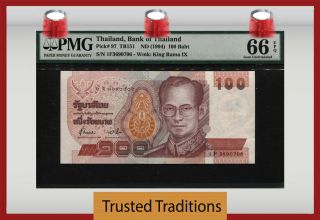 Tt Pk 97 Nd (1994) Thailand 100 Baht " King Rama Ix " Pmg 66 Epq Gem Unc