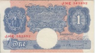 England Banknote P367a - 3492 1 Pound Peppiatt " J36e " Wwii,  Ef We Combine