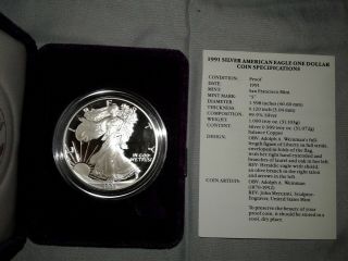1991 S American Eagle Silver Proof Dollar &