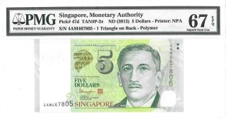 Singapore $5 Dollars Nd 2013 Monetary Authority Pick 47 D Gem Unc Value $192