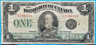1923 $1 Dominion Of Canada One Dollar Note Black Seal Campbell | Clark