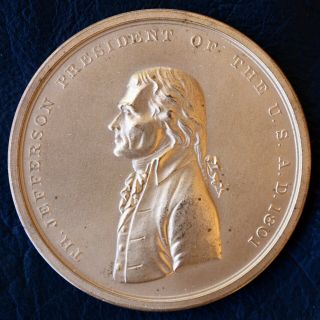 1801 Thomas Jefferson Indian Peace Medal 3 ",  76mm,  Bronze