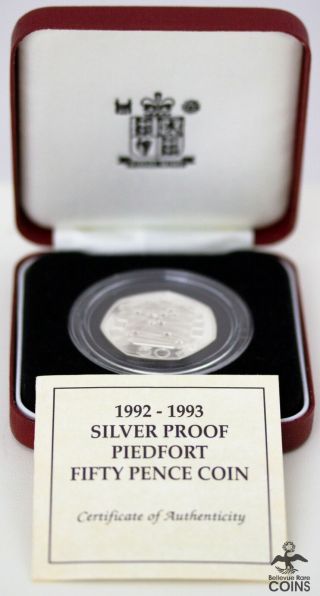 1992 - 1993 United Kingdom 50 Pence (. 925) Silver Proof Coin W/ Box &