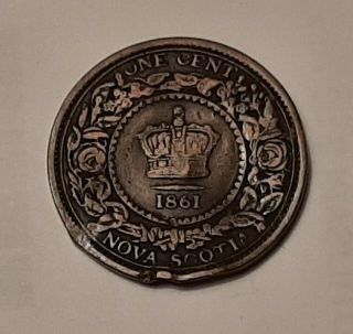 1861 Nova Scotia One Cent Coin - Queen Victoria " Bent And "