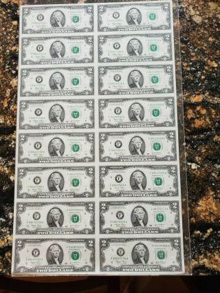 2003 Uncut Currency 1/2 Sheet 16 $2.  00 Dollar Federal Reserve Notes F Block