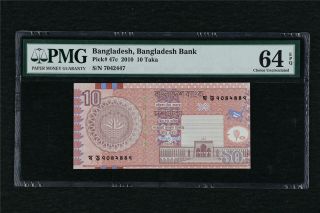 2010 Bangladesh Bangladesh Bank 10 Taka Pick 47c Pmg 64 Epq Choice Unc