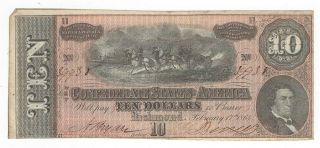 Confederate States Of America 1864 $10 Note From Richmond Signed Note