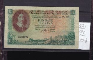 South Africa 1962 - 65 Fine 10 Rand Bank Note.  C 22 Series.  See Scan.