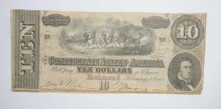 Civil War 1864 $10.  00 Confederate States Horse Blanket Note 755