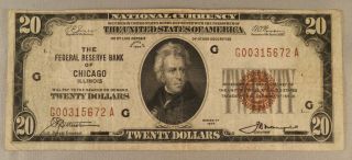 U.  S.  1929 $20 Federal Reserve Bank Note - Chicago,  Illinois - Brown Seal