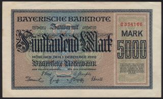 1922 5000 Mark German States Bavaria Munich Old Vintage Emergency Banknote Xf