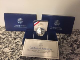 1993 Bill Of Rights Comm 90 Silver Dollars Coin Box,