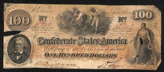 1862 Civil War Era Confederate States Of America $100 Note 18849 T41 Endorsed
