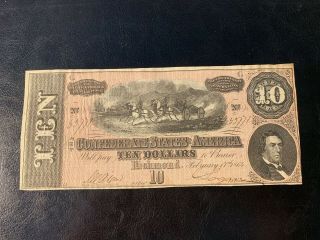 1864 Civil War Confederate Money $10 Ten Dollar Note Richmond Va Au