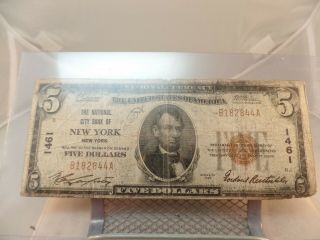 1929 $5 Dollar Note City National Bank Of York,  York