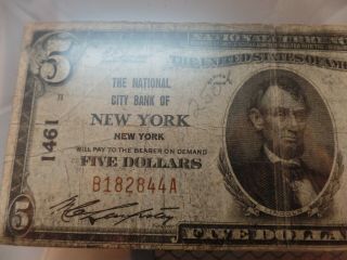 1929 $5 Dollar Note City National Bank Of YORK,  YORK 2