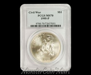 1995 - P $1 Silver Civil War Commemorative Dollar Pcgs Ms70