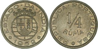 India - Portuguese: 1/4 Rupia Copper - Nickel 1952 Unc