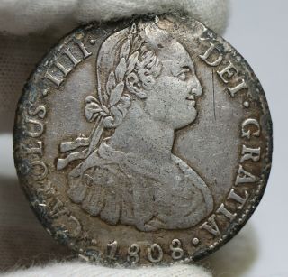 1808 Pts Pj 8 Reales Spanish Bolivia Km 73 Silver Coin