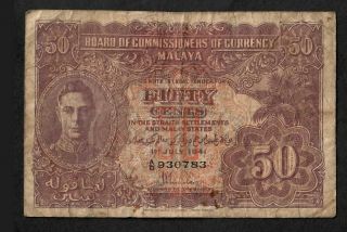 50 Cents From British Malaya 1941