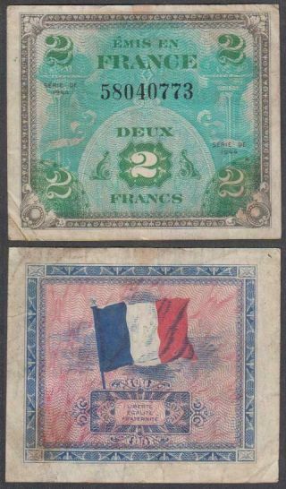 France - Wwii Allied Military Currency,  2 Francs,  1944,  Vf,  P - 114 (b)