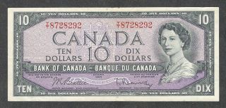 1954 $10.  00 Bc - 40b Vf,  Crisp Queen Elizabeth Ii Bank Of Canada Old Ten Dollars