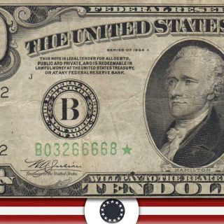 1934 - A $10 York Star Federal Reserve Note Fr 2006 - B B03266668