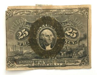 1863 George Washington 25 Cents Fractional Currency Banknote 2nd Issue