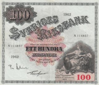 Sweden 100 Kronor 1962 - Sveriges Riksbank.  Very Fine