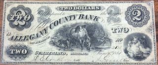 1861 $2 Allegany County Bank Cumberland Maryland