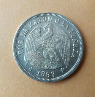 Republica De Chile Un Peso De Plata - 1883 Km 142.  1