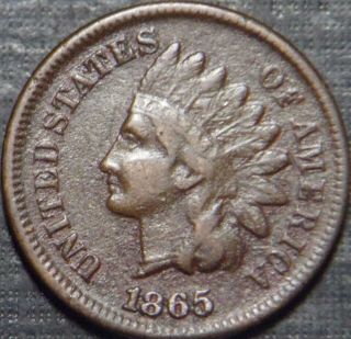 Hard Date 1865 Indian Head Cent Full Liberty With Diamond,  Low Lqqk