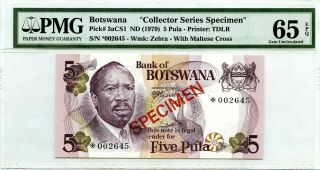 Botswana 5 Pula 1979 Spcimen Gem Unc Pick 3 A Cs 1 Lucky Money Value $360